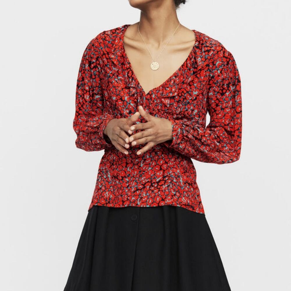 Maje Lito Leopard-Print Wrap Top M - image 2